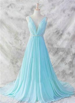 Picture of Sexy Light Blue Chiffon Backless Long Evening Gown, Blue Party Dresses